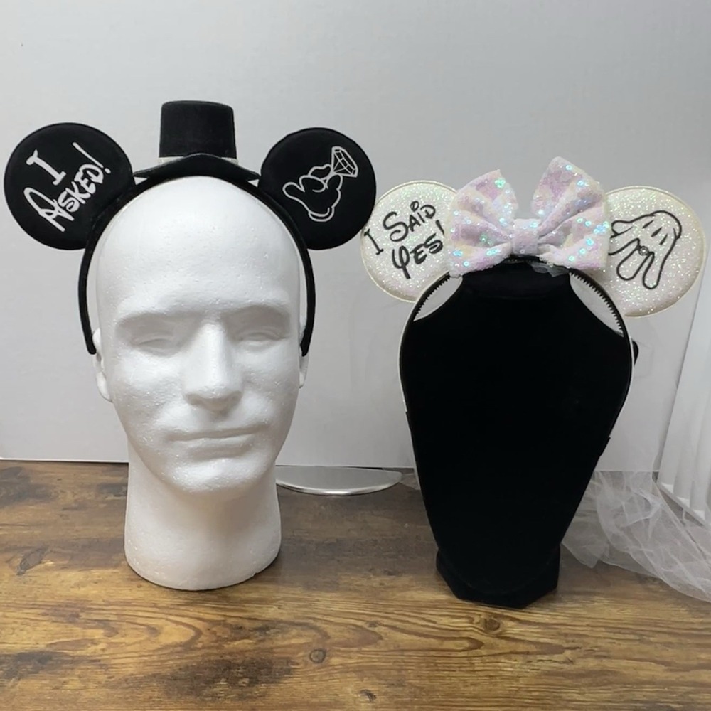 Bride Groom Mouse‎ Ears Headband I Asked I Said Yes Engagement Wedding Set